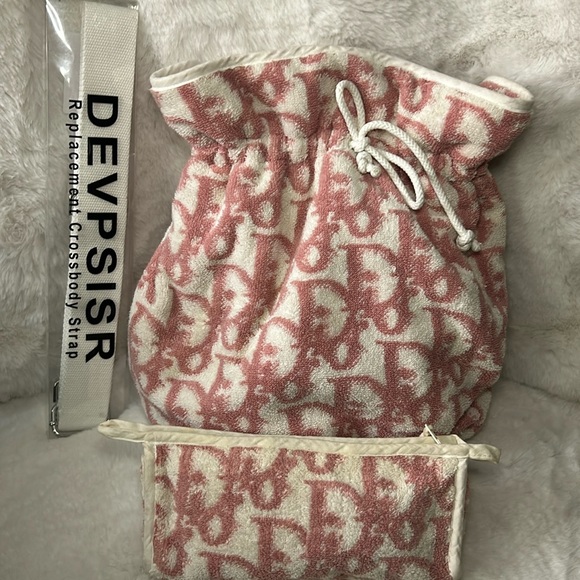 Dior Handbags - Dior cute pink and cream terry large drawstring bucket bag with pouch